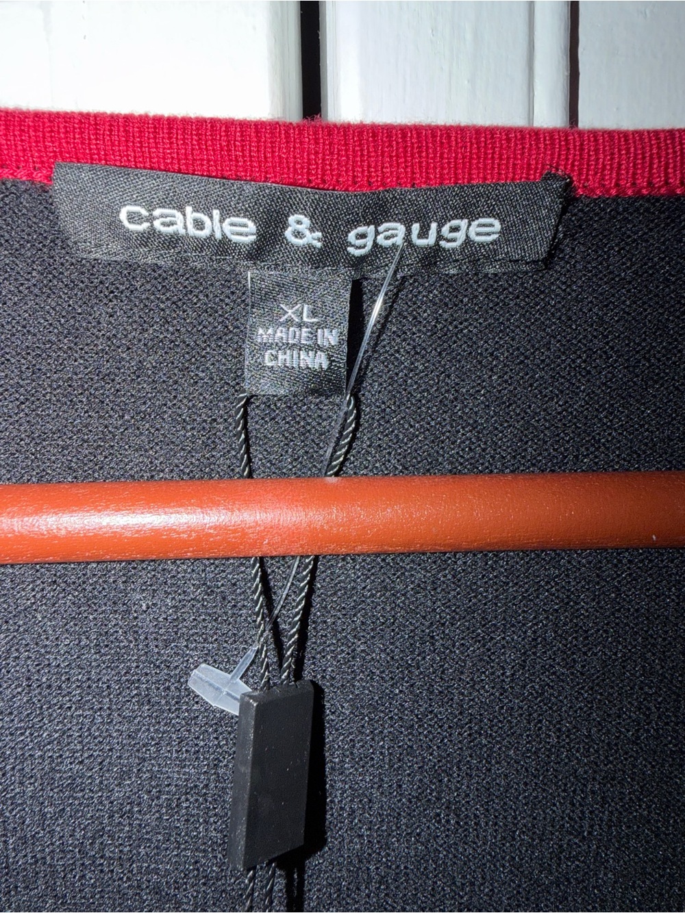 Cable & Gauge Black Sweater with Bright Red V-Neck Trim - Picture 2 of 4